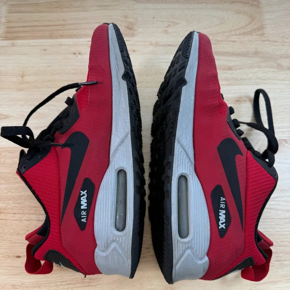 Nike‎ Air Max 90 Mid Sneakers Men's Red Black Lace-Up Casual High Top Athletic 7